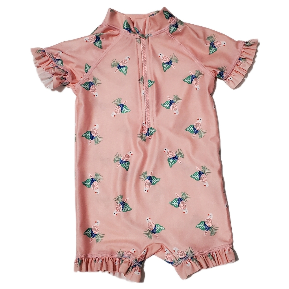 First Impressions Baby Girls Tropical Parrot Short Sleeve Rash Guard Wetsuit